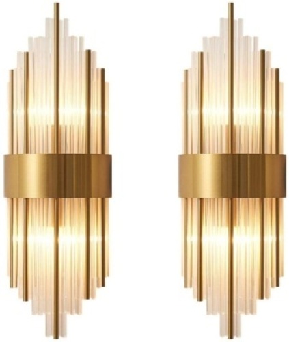 BOKT Modern Crystal Wall Sconces with Brass Base, 2 Pack 