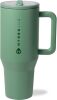 HydroJug Traveler - 40 oz Water Bottle with Handle & Flip Straw - Fits in Cup Holder, Leak Resistant Tumbler-Reusable Insulated Stainless Steel & Rubber Base - Gifts for Women & Men, Sage