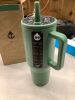 HydroJug Traveler - 40 oz Water Bottle with Handle & Flip Straw - Fits in Cup Holder, Leak Resistant Tumbler-Reusable Insulated Stainless Steel & Rubber Base - Gifts for Women & Men, Sage - 2