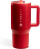HydroJug Traveler - 40 oz Water Bottle with Handle & Flip Straw - Fits in Cup Holder, Leak Resistant Tumbler-Reusable Insulated Stainless Steel & Rubber Base - Gifts for Women & Men, Alumni Red