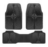 Rubber Floor Mats, All Weather Waterproof Trim-to-Fit Automotive Mats for Cars Trucks SUV, Anti-Slip Easy Clean, Heavy Duty Full Set 3-Piece, All Black