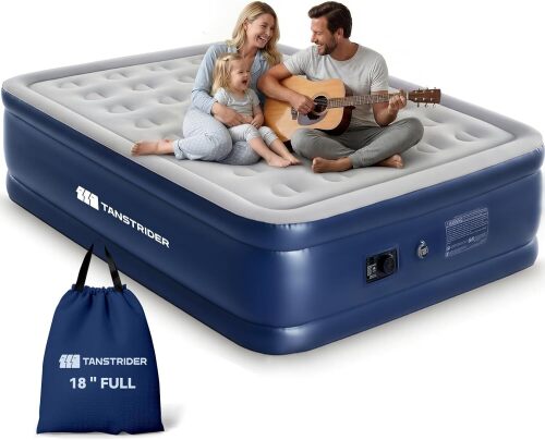 Air Mattress Full with Built in Pump,18'' Raised Inflatable Blow Up Mattress Full Size, 3 Mins Quick Self-Inflation/Deflation Inflatable Bed for Guests & Home, Outdoor Camping (Navy)
