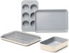 Caraway Mini Bakeware Set &ndash; Naturally Non-Stick, Non-Toxic Ceramic Coating &ndash; Compact Baking Pans Set for Small Kitchens & Ovens &ndash; Includes Baking Sheets, Muffin Pan, Cooling Rack & Storage - Cream