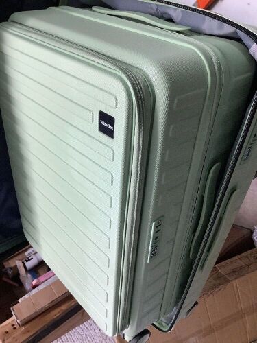 WireHot 22&times;14&times;9 Airline Approved Carry On Luggage with Front Open Pocket, Spinner Wheels, ABS+PC Hardshell Small 20inch Suitcase with Protective Cover and Luggage Tag, Avocado Green