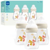MAM 6oz Premium Glass Wide Neck Baby Bottle with Slow Flow Breastfeeding-Like Silicone Nipple, Easy to Clean,BPA Free, 0+ Months, Easy Switch Between Breast and Bottle, Made in Europe, 3 Pack Unisex