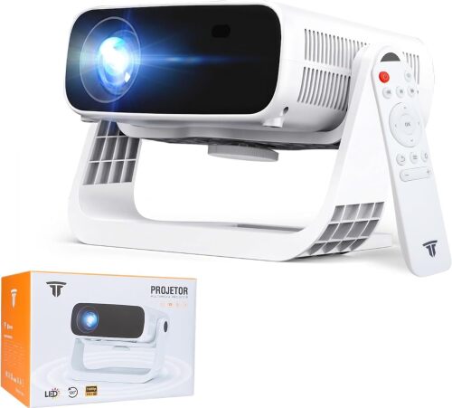Wielio Smart Projector with WiFi 6 and Bluetooth - 4K Support 350Ansi Portable Bedroom Mini Projector Native 1080P , 2026 New Auto Keystone & Zoom Home Theater Cinema Movie Proyector, 120&deg; Stand