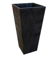 Lot of (3) Tierra Verde Sonata Medium Black Recycled Rubber Tall Square Planter with Drainage Holes (14 in. L x 14 in. W x 27.5 in. H)