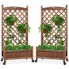 Set of 2 Wood Planter Box & Lattice Trellis w/ Optional Wheels, 48in 