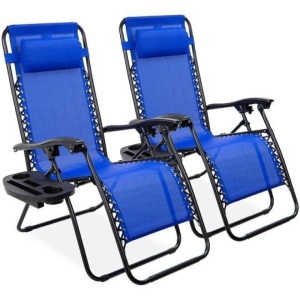 Set of 2 Adjustable Zero Gravity Patio Chair Recliners w/ Cup Holders. Appear New