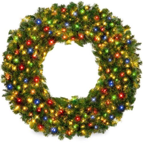 30" Pre-Lit Artificial Fir Christmas Wreath w/ Multicolor LED Lights, PVC Tips