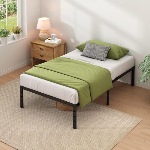 NEW JETO Metal Bed Frame,Twin Size Bed Frame with Storage Space,Heavy Duty Sturdy Mattress Foundation,Easy Assembly,No Box Spring Needed, Black,18 Inch,Twin