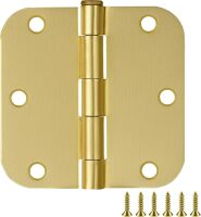 Design House Interior Door Hinges, 3.5 in. x 3.5 in., Rounded, 5/8-in. Radius, Steel, Pre-Lubricated, Door Hardware, Satin Brass, 24 Count