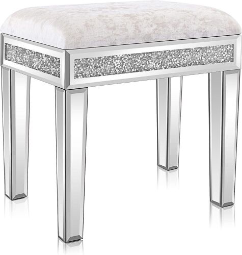 VINGLI Mirrored Vanity Stool with Storage