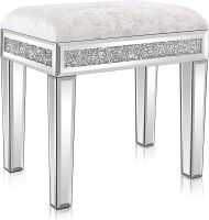 VINGLI Mirrored Vanity Stool with Storage