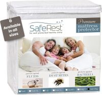 SafeRest Waterproof California King Size Mattress Protector - Fitted with Stretchable Pockets - Machine Washable Cotton Blend Mattress Cover for Bed