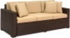 Outdoor Wicker Sofa with Tan Cushions, Seats 3&nbsp;