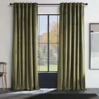 Topfinel Curtains for Living Room Dark Green Velvet Curtains for Bedroom, Soundproof Noise Cancelling Room Darkening Back Tab Window Treatments Curtains, 2 Panels Burg,Olive Green