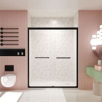 Aluminum Frame Double Sliding Shower Door, 44-48" W &times; 72" H Tempered Glass with Explosion Proof Film