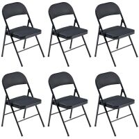 6 Pack Folding Chairs with Metal Frame and Soft Cushion Black