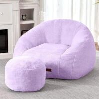 HABUTWAY Bean Bag Chair, Giant Bean Bag Chairs for Adults with Ottoman, Comfy Faux Fur Shell-Shaped Bean Bag Couch, Sofa Chair for Living Room, Bedroom, Purple