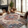 chamler 9x12 Washable Area Rug Boho Chic Medallion Distressed Design Non-Shedding Easy Care Ideal for High Traffic Areas in Rugs for Living Room Bedroom Office Coffee Table Large Carpet