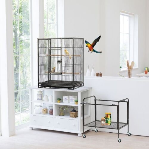 53" Large Flight Bird Cage with Rolling Stand & Storage Shelf
