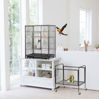 53" Large Flight Bird Cage with Rolling Stand & Storage Shelf
