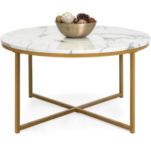 Round Coffee Table w/ Faux Marble Top, Metal Frame - 36in. Appears New