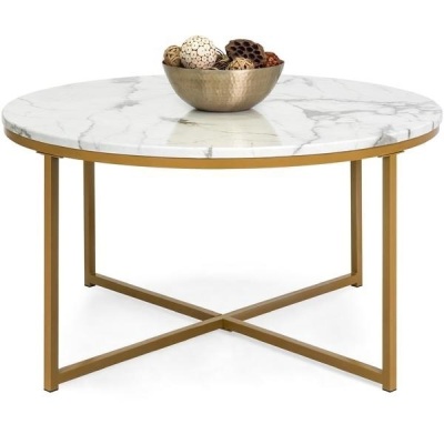 Round Coffee Table w/ Faux Marble Top, Metal Frame - 36in. Appears New