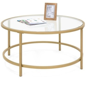 Round Tempered Glass Coffee Table w/ Steel Frame - 36in. Appears New