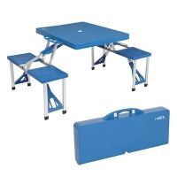VINGLI 4 Ft Camping Picnic Table Set with 4 Seats and Umbrella Hole - Missing 1 Handle Latch