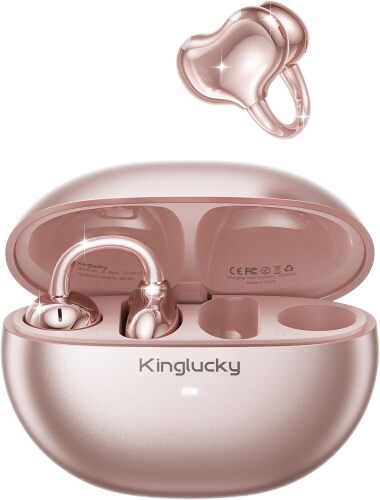 Kinglucky Upgraded Clip-On Earbuds Bluetooth 6.0 Wireless Headphones Open Ear Buds Comfortable Fit & Crystal-Clear Sound, 50H Playtime for Women & Kids Ideal for Small Ears, Sports, Glasses Rose Gold