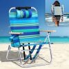 VINGLI 13-in Beach Chair with 3-Position Cooler Bag Cup Holders and Blue Stripe