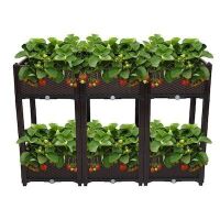 VINGLI 6-Pcs Square Raised Garden Bed Self-Watering Plastic Planter Black