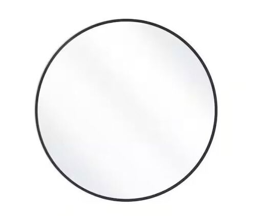 35.2 in. W x 35.2 in. H Round Aluminum Alloy Framed Modern Black Wall Mirror