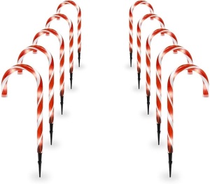 15in Indoor/Outdoor Christmas Candy Cane Pathway Marker Lights Set of 10 Holiday Decoration, 25ft. Appears New