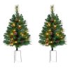 Set of 2 Pre-Lit Pathway Christmas Trees w/ Pine Cones, Timer - 24.5in