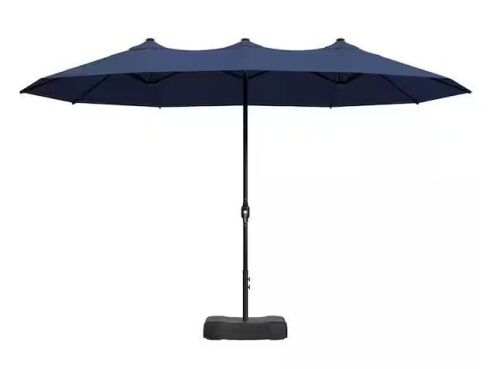 15 ft. Outdoor Market Patio Umbrella Double Sided Umbrella with Base in Blue