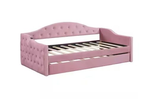 Polibi Pink Twin Size Daybed with Trundle, USB&Type-C Charging Ports
