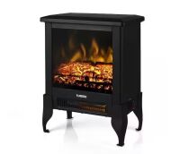 TURBRO Suburbs 18in. Freestanding Electric Quartz Fireplace Stove Furnace, Realistic Dancing Flame Effect and Thermostat, Black