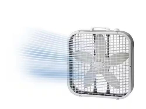 Lasko 20 in. 3 Speed Air Circulating Box Fan for Home in White with Save Smart Technology, 1820 CFM and Carry Handle
