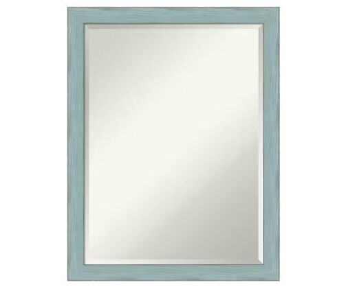 Amanti Art Sky Blue Rustic 20.25 in. x 26.25 in. Beveled Rectangle Wood Framed Wall Mirror