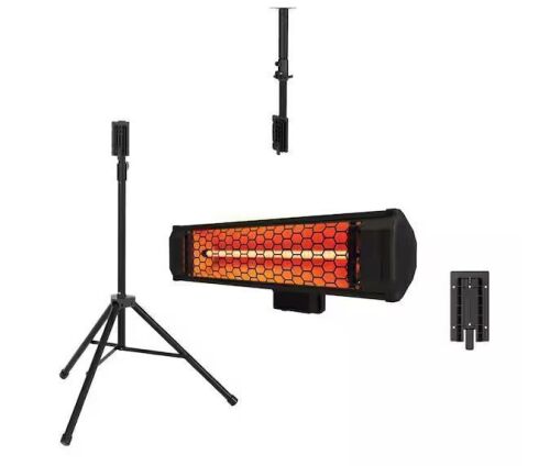 HEAT STORM Tradesman 1500-Watt Electric Indoor/Outdoor Quartz Infrared Portable Space Heater w/Tripod Wall and Ceiling Mount, Black