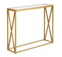 Meyer&Cross Arlo 36 in. Brass/Clear Standard Rectangle Glass Console Table