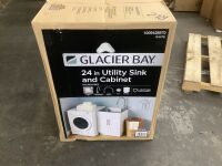 Glacier Bay 24 in. Drop-In Stainless Steel Laundry Sink with Assembled Cabinet in White with Faucet