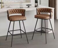 VECELO 34.25 in. Braided Counter Height Kitchen Island Stools w/ Back Support, Set of 2