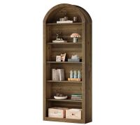 BYBLIGHT Eulas 77.16 in. Tall Brown Wood 6-Shelf Arched Bookshelf