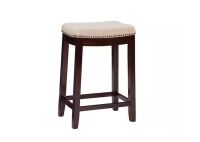 Linon Home Decor Concord 26.5 in. Dark Walnut Brown and Beige Backless Wood Counter Stool with Fabric Seat