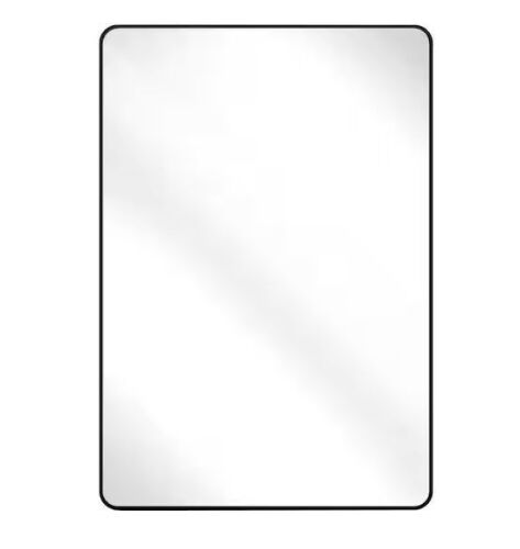 24 in. W x 36 in. H Rectangular Aluminum Alloy Framed Rounded Black Wall Mirror