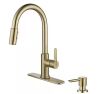 Glacier Bay Paulina Brushed Gold 16.53 in. High 1 Handle P/Down Sprayer Kitchen Faucet with 360&deg; Swivel Spout and Soap Dispenser